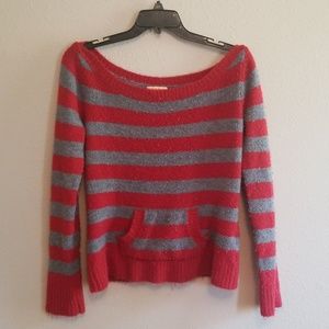 Red and Gray Striped Sweater